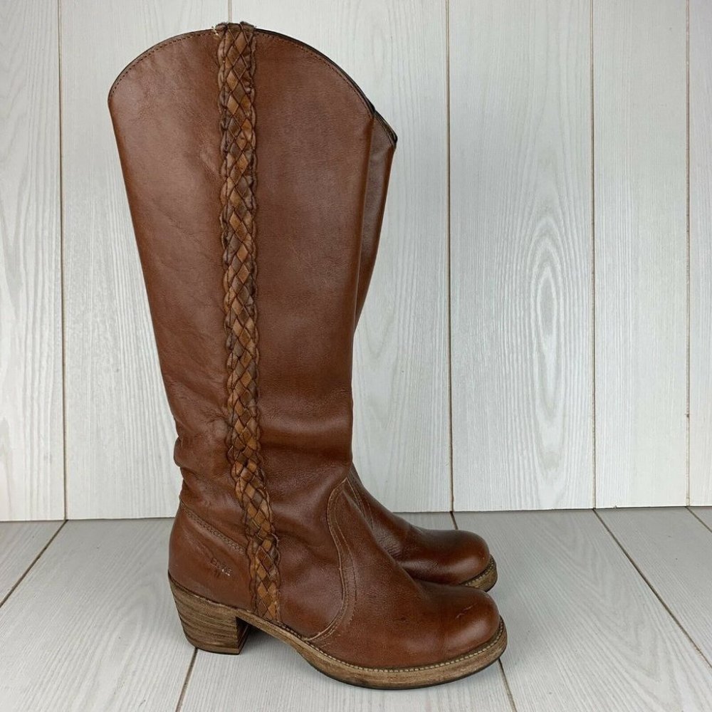 VTG Frye Campus Tall Boots Womens Size 7.5B Brown Leather Braided Riding Western